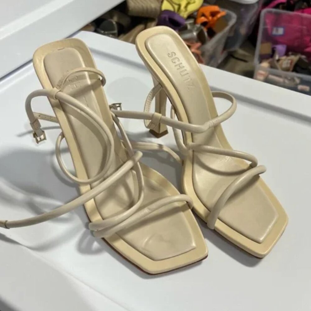 Schutz Lovi Nappa Leather Sandal Egg Shell Size 10.5 - Picture 2 of 6